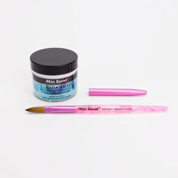 Mia Selects (Clear STAR Acrylic Powder 2 oz., Kolinsky Nail Brush 10 OR)