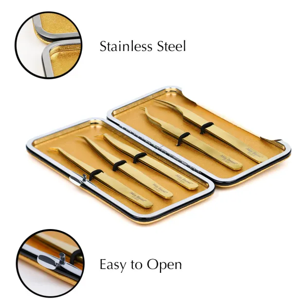 Titanium Gold Eyelash Tweezer Set